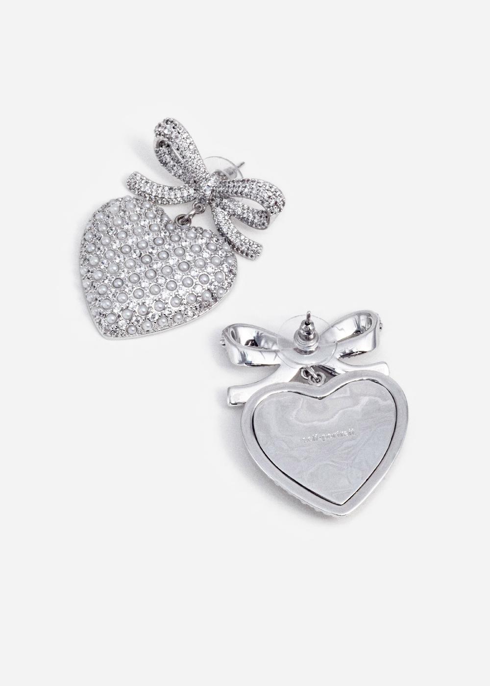 Self Portrait Crystal Bow Pearl Heart Earrings JEWELLERY