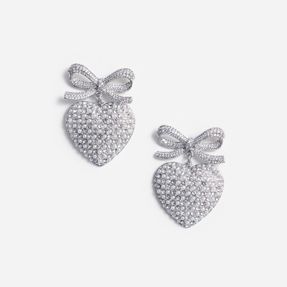 self portrait Crystal Bow Pearl Heart Earrings JEWELLERY