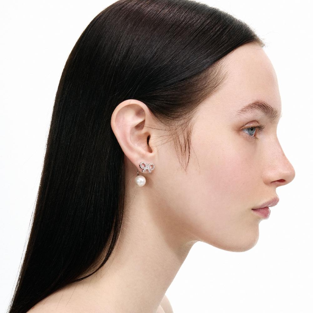 Self Portrait Crystal Bow Pearl Jacket Earrings JEWELLERY