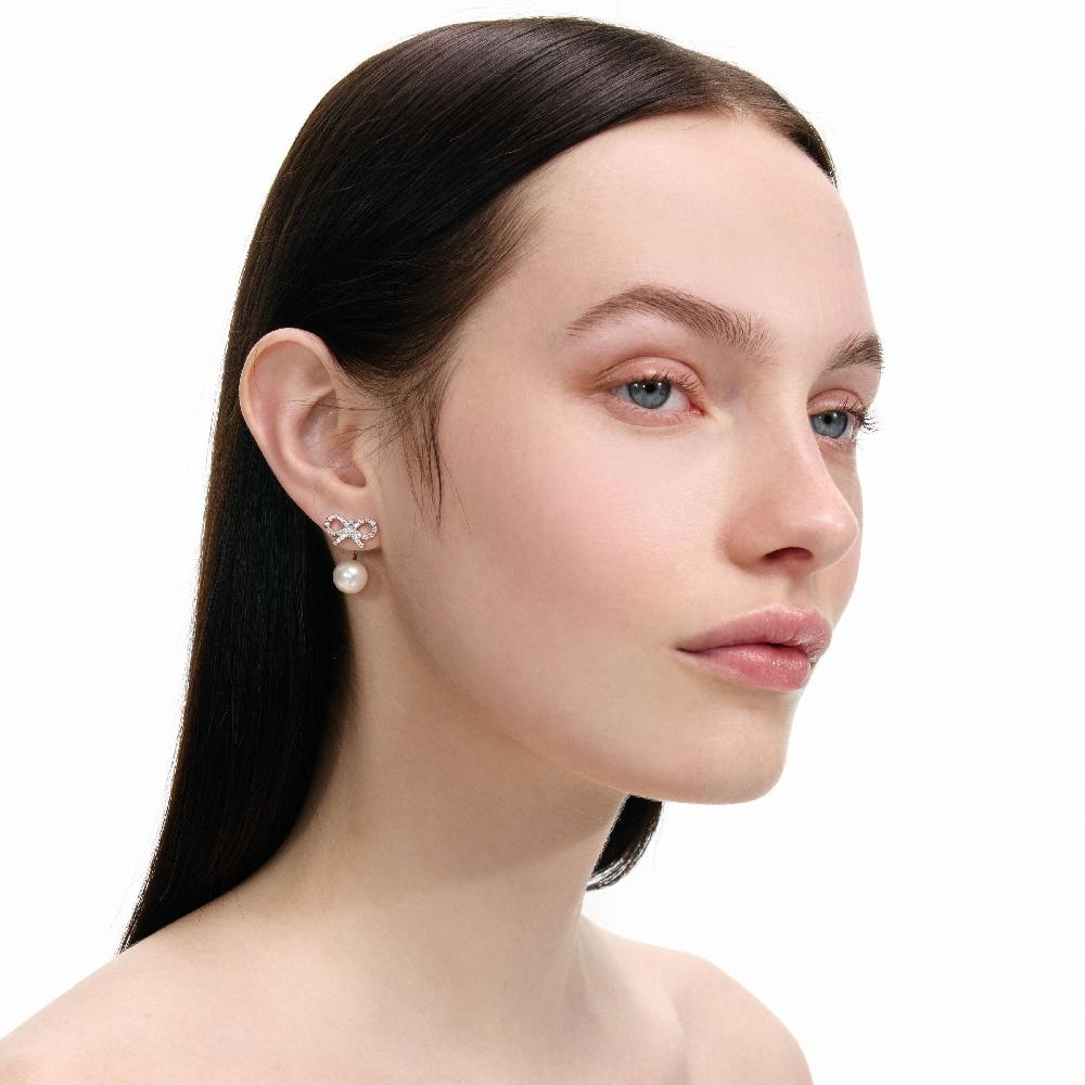 Self Portrait Crystal Bow Pearl Jacket Earrings JEWELLERY