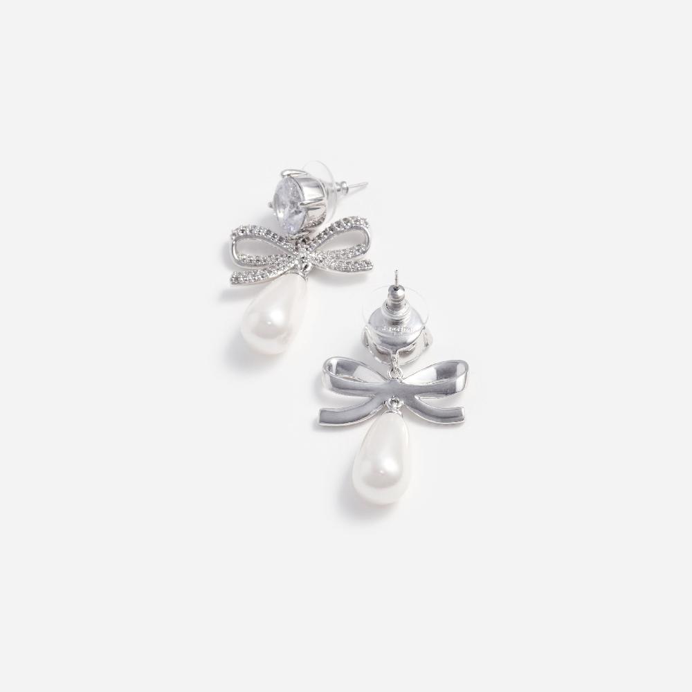 Self Portrait Crystal Bow Pearl Tiered Earrings JEWELLERY