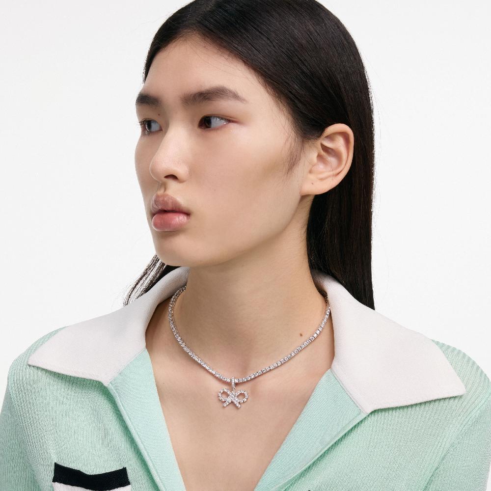 Self Portrait Crystal Bow Tennis Necklace JEWELLERY