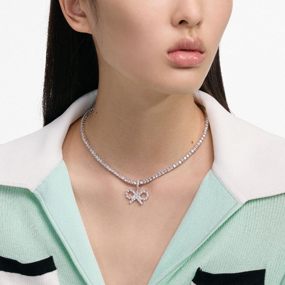 Self Portrait Crystal Bow Tennis Necklace JEWELLERY