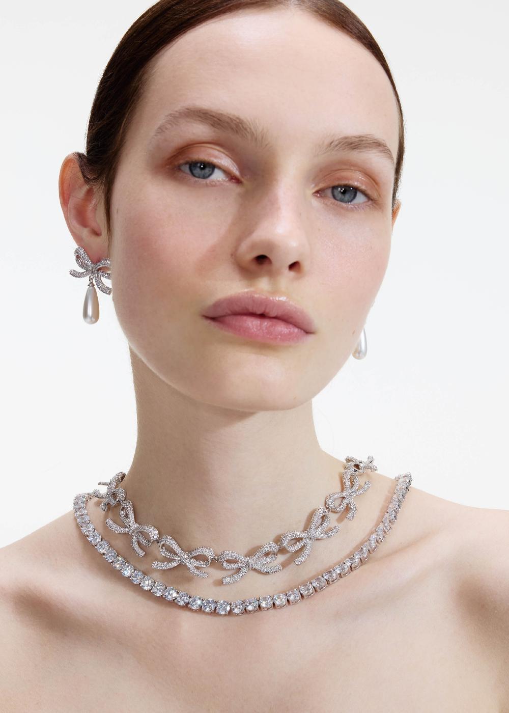 Self Portrait Crystal Bows Diamante Necklace JEWELLERY