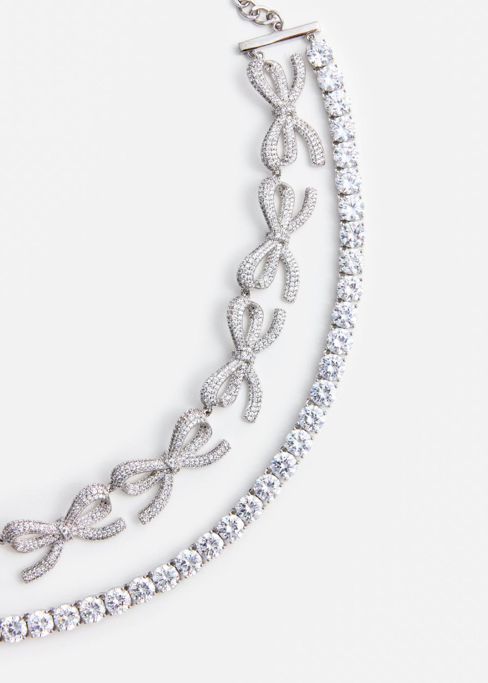 Self Portrait Crystal Bows Diamante Necklace JEWELLERY