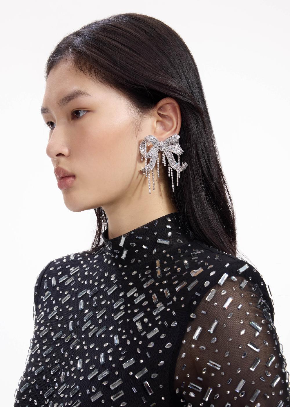 Self Portrait Crystal Embellished Bow Earrings JEWELLERY