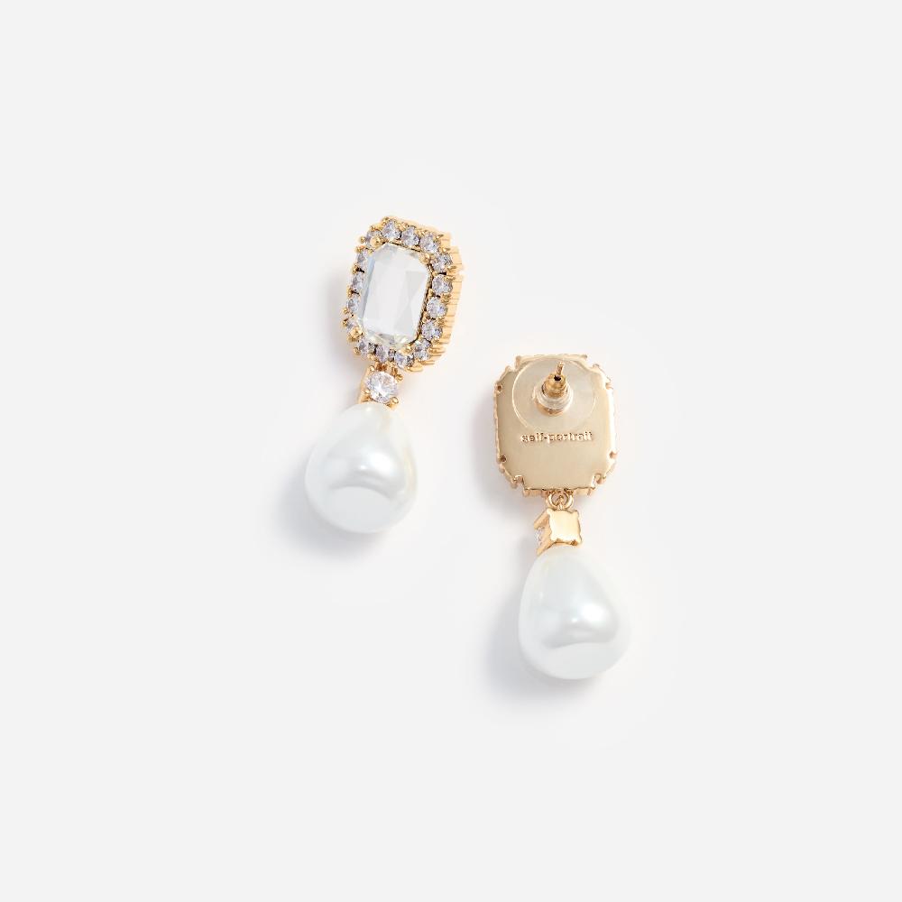Self Portrait Crystal Embellished Pearl Drop Earrings JEWELLERY