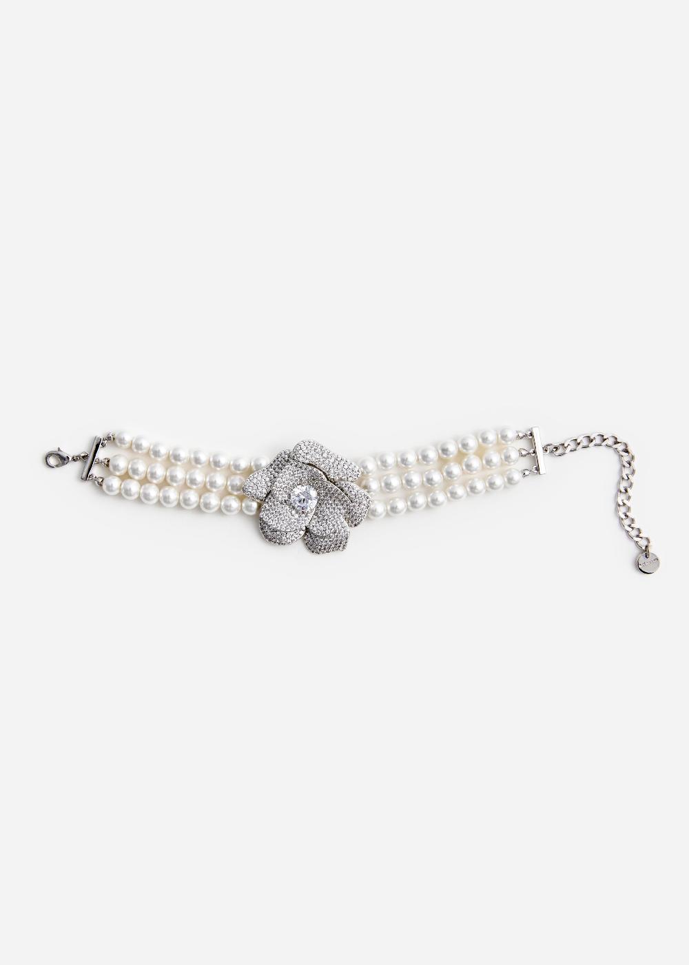 Self Portrait Crystal Flower Pearl Bracelet JEWELLERY