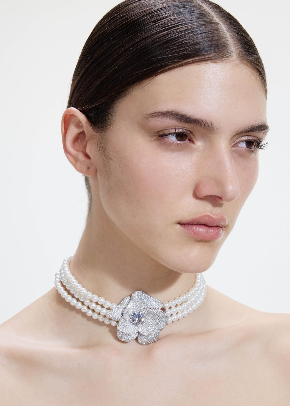Self Portrait Crystal Flower Pearl Choker JEWELLERY