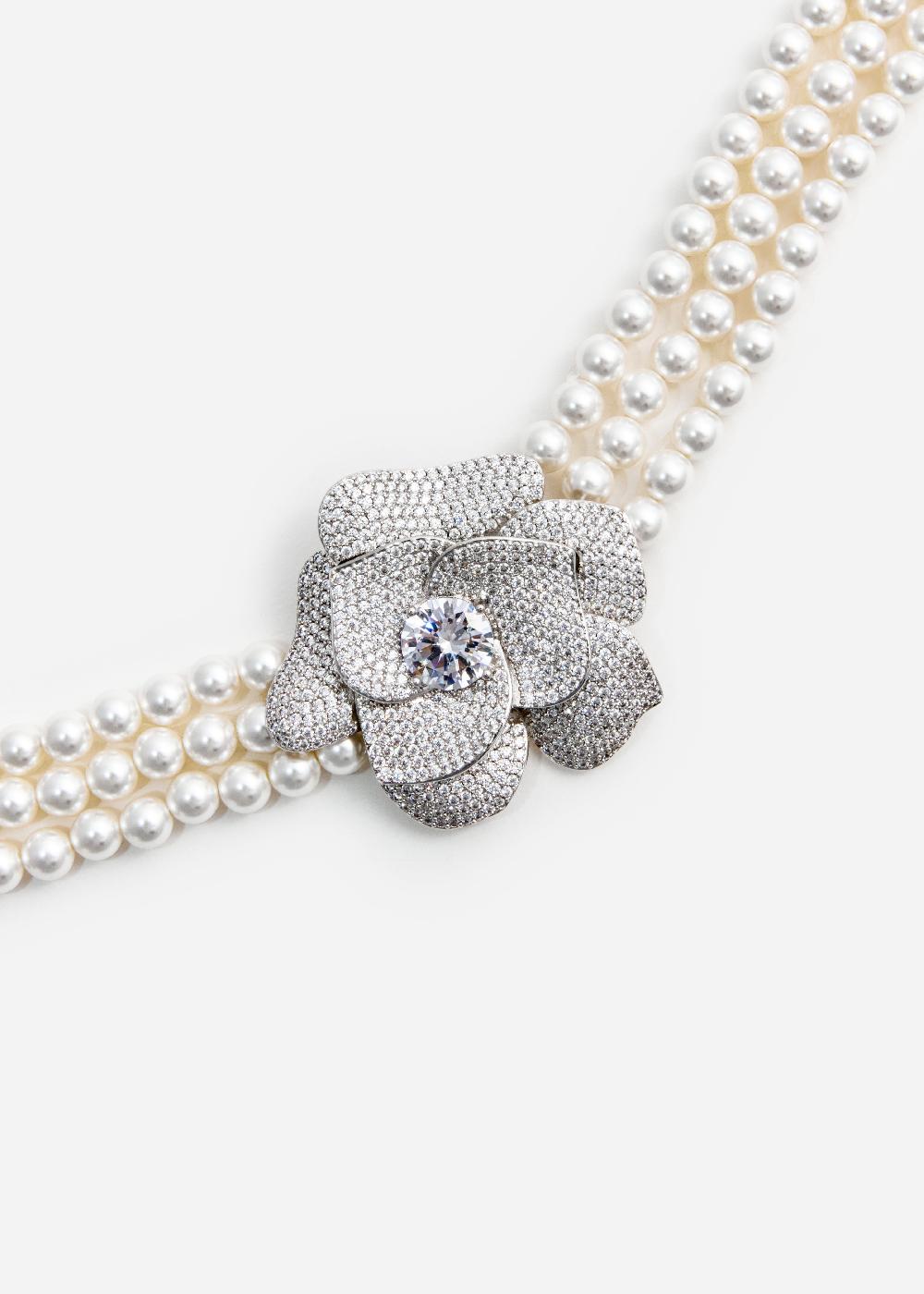 Self Portrait Crystal Flower Pearl Choker JEWELLERY