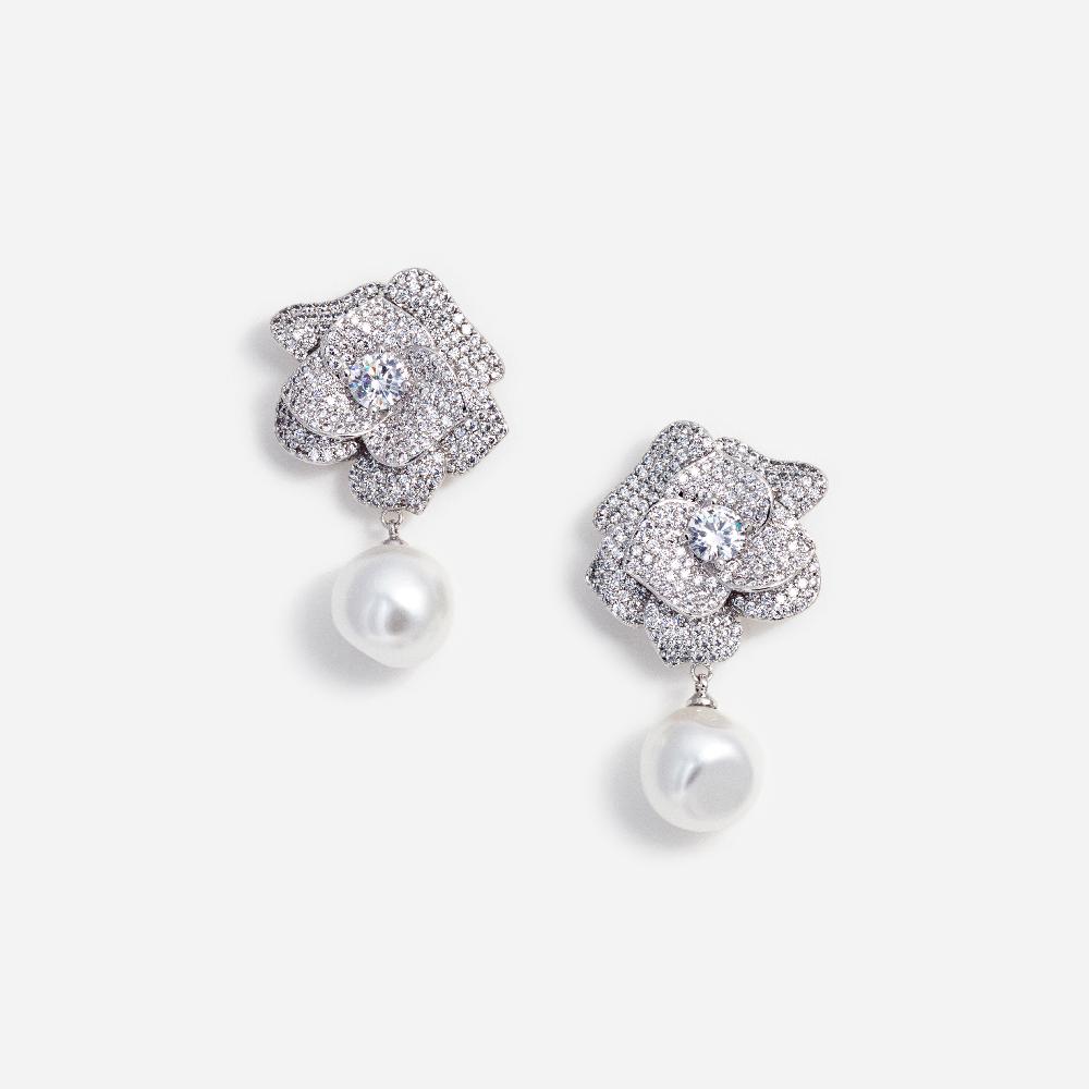 self portrait Crystal Flower Pearl Earrings JEWELLERY