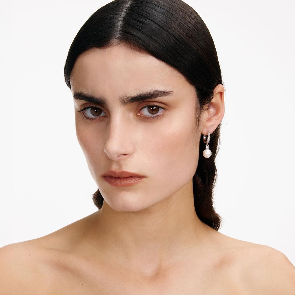 Self Portrait Crystal Pearl Drop Hoop Earrings JEWELLERY