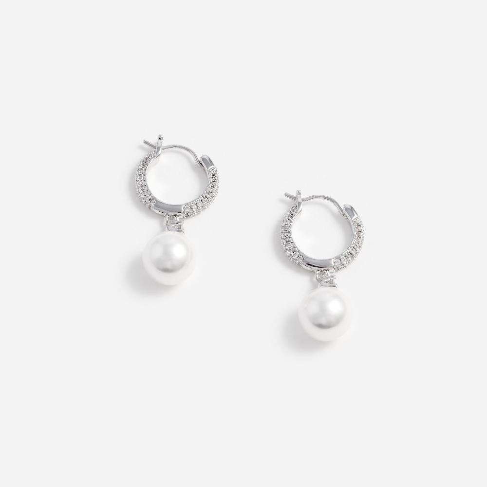 Self Portrait Crystal Pearl Drop Hoop Earrings JEWELLERY