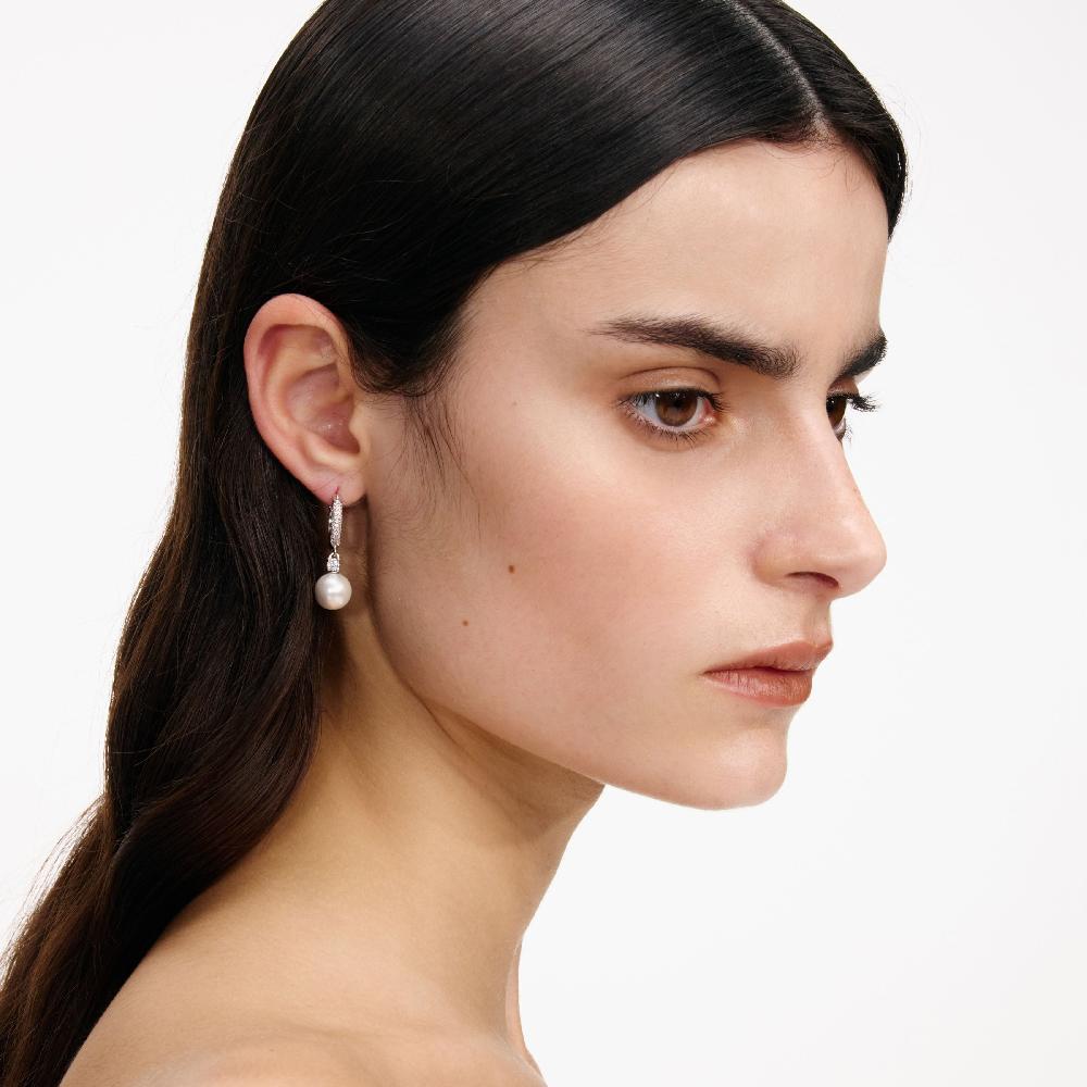 Self Portrait Crystal Pearl Drop Hoop Earrings JEWELLERY