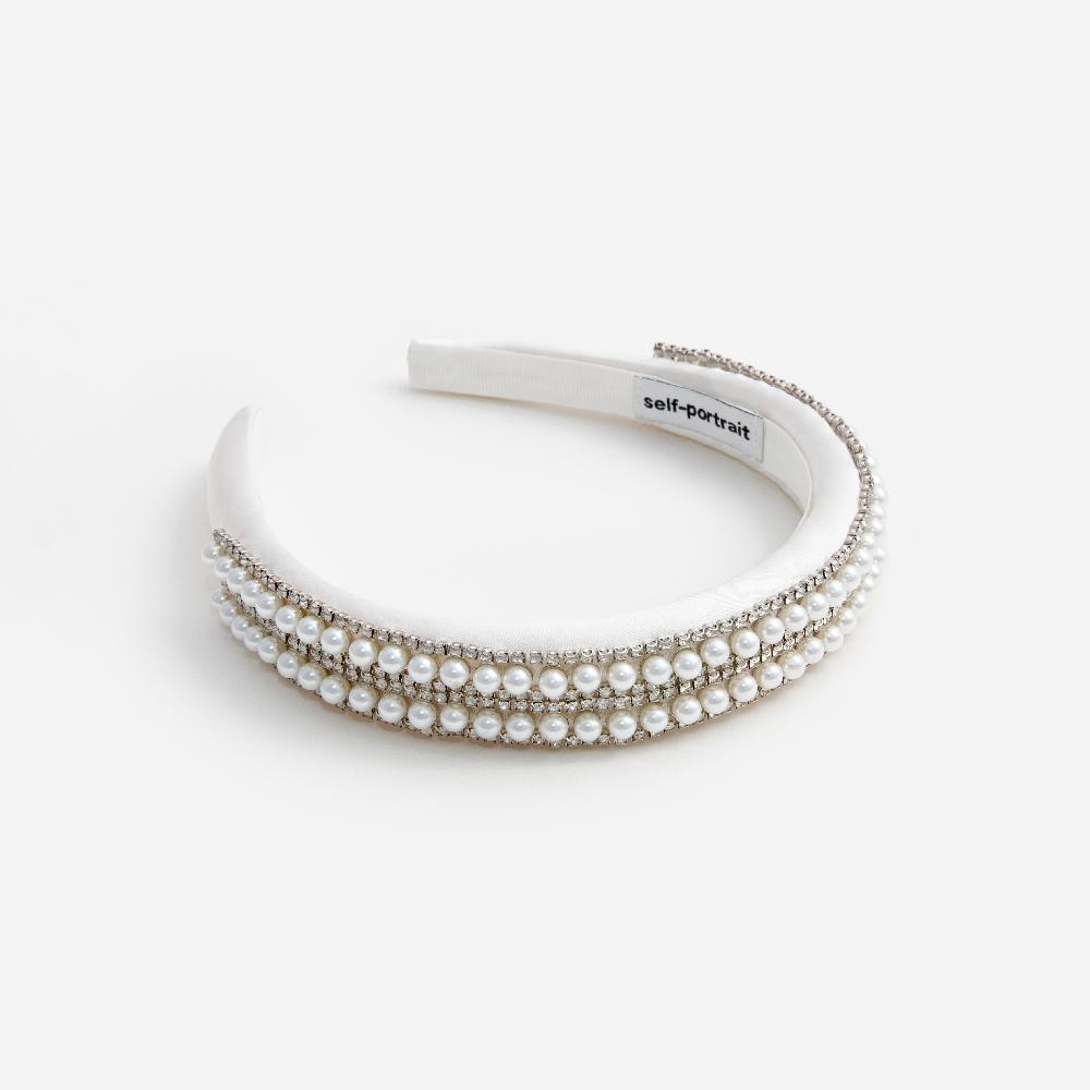 Self Portrait Crystal Pearl Satin Headband ACCESSORIES