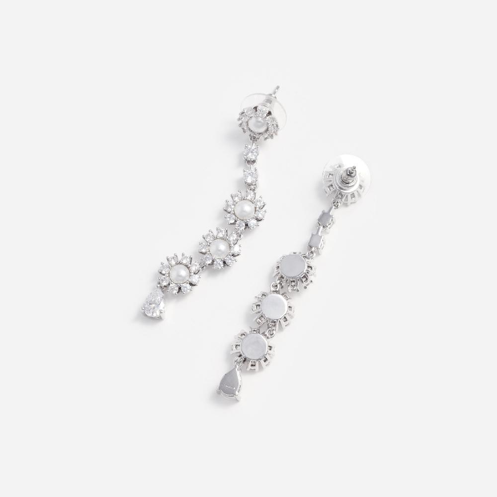 Self Portrait Crystal Pearl Tiered Drop Earrings JEWELLERY