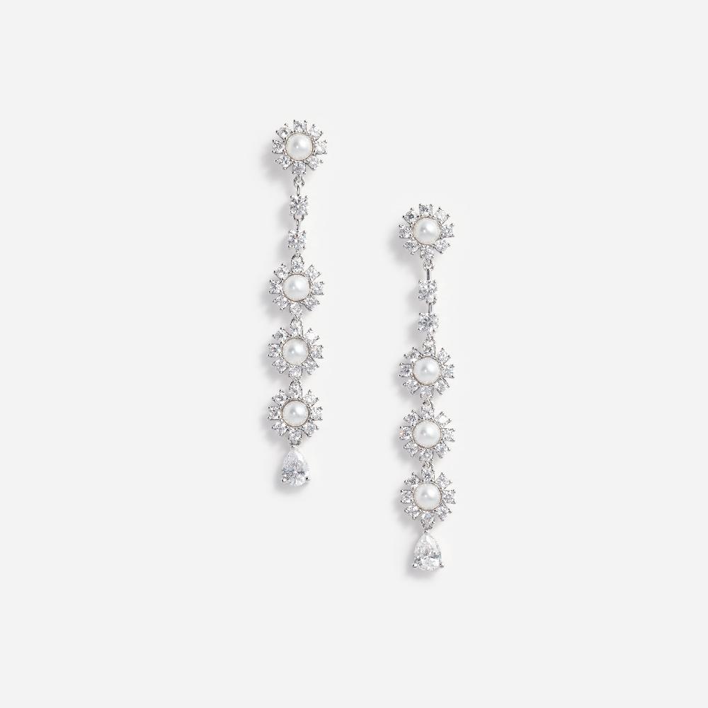 self portrait Crystal Pearl Tiered Drop Earrings JEWELLERY