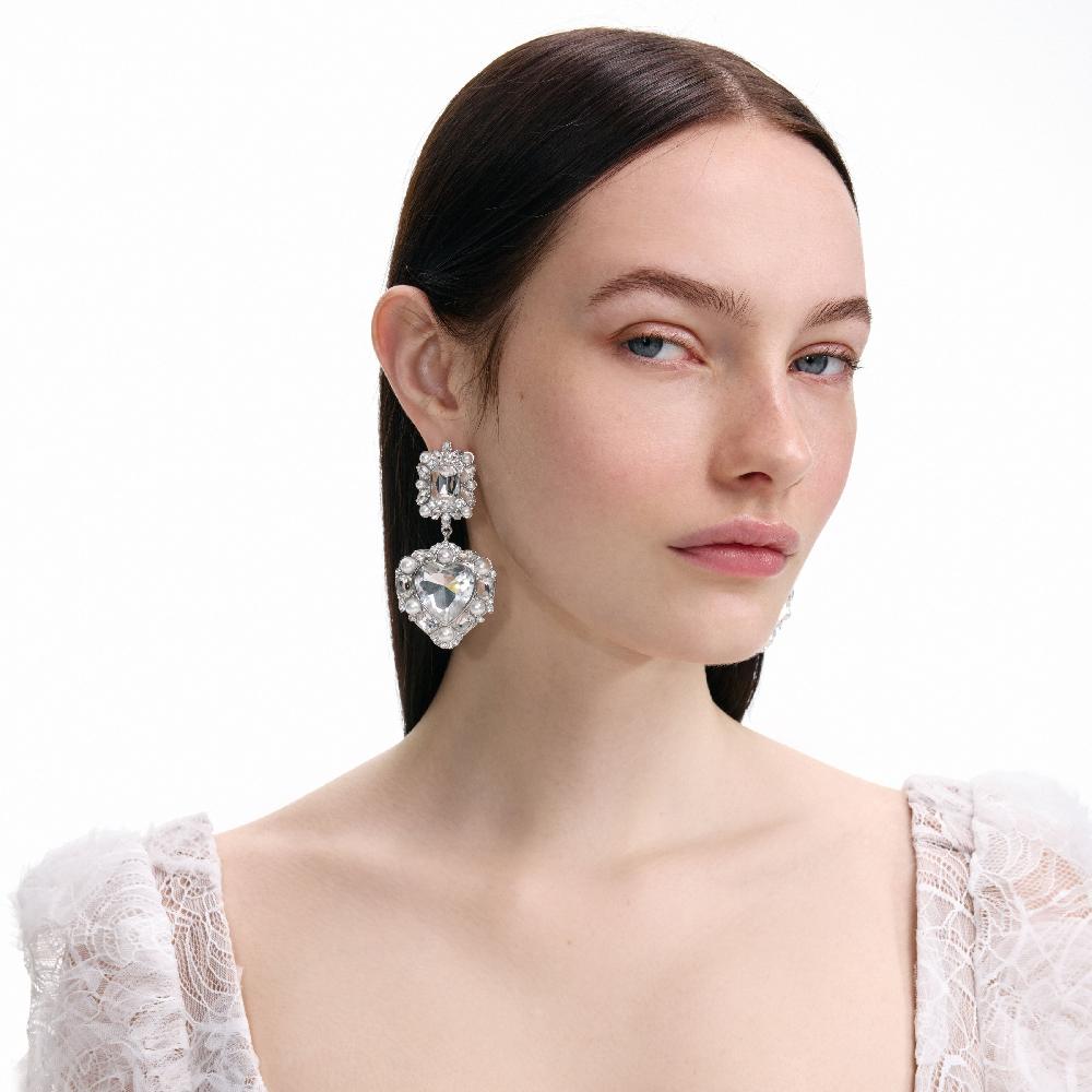 Self Portrait Crystal Pearl Tiered Heart Earrings JEWELLERY