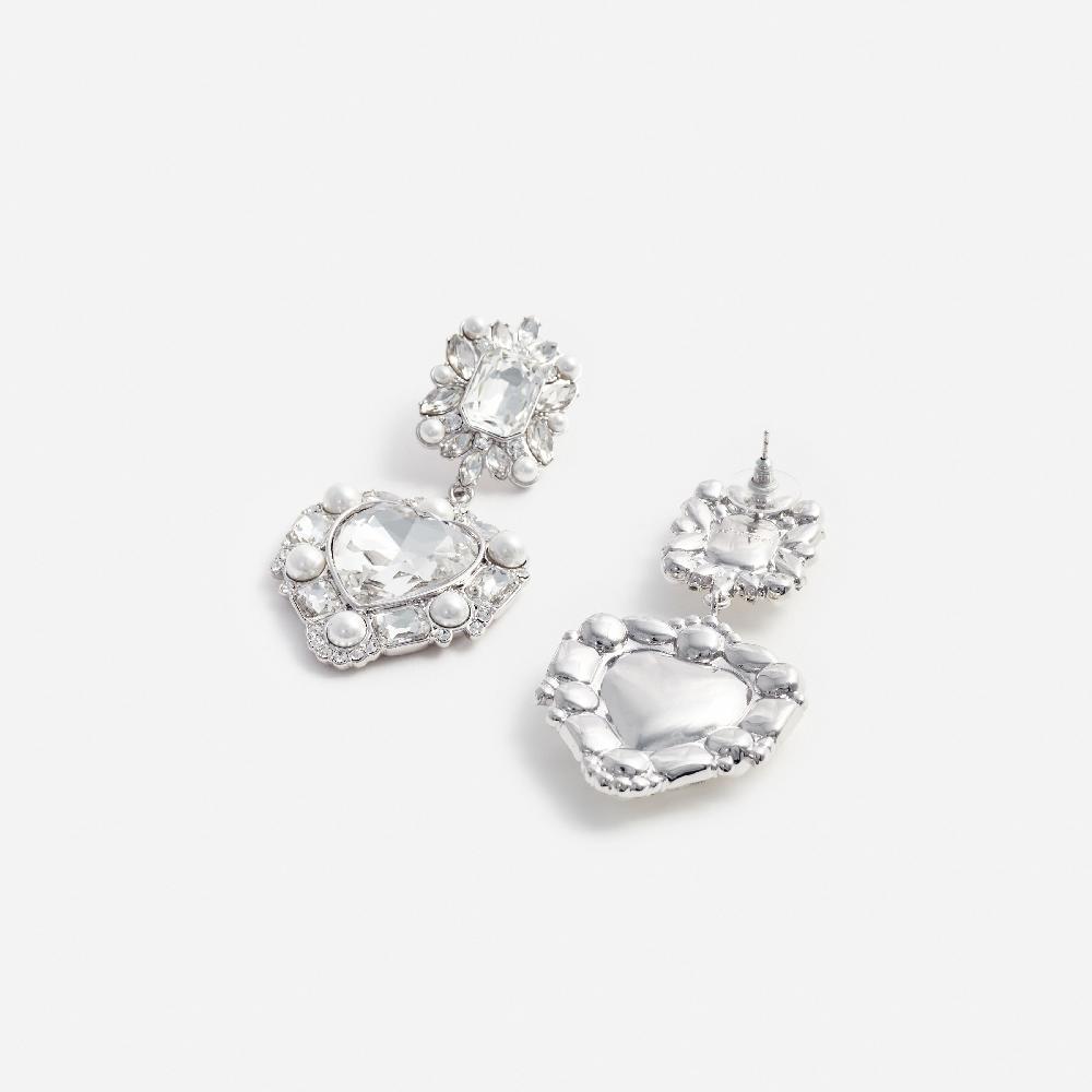 Self Portrait Crystal Pearl Tiered Heart Earrings JEWELLERY