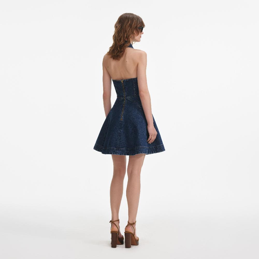 Self Portrait Denim Sleeveless Flared Mini Dress CLOTHING