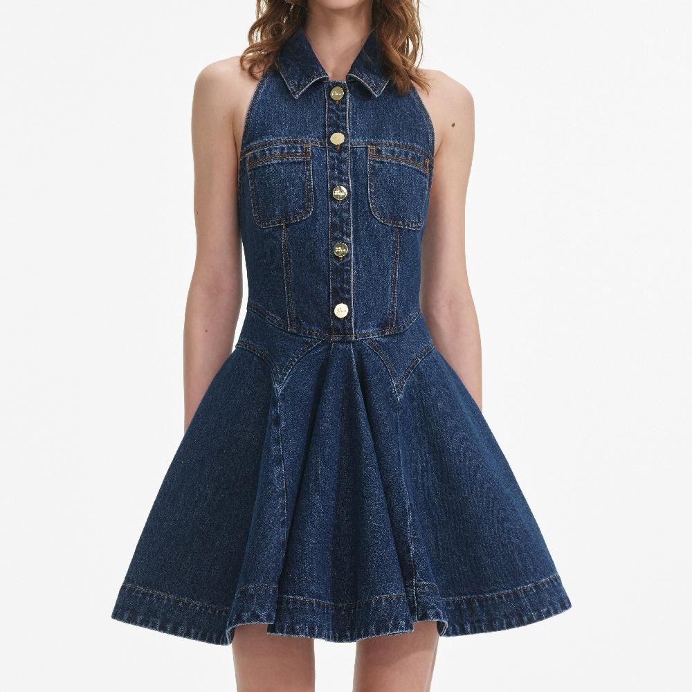 Self Portrait Denim Sleeveless Flared Mini Dress CLOTHING