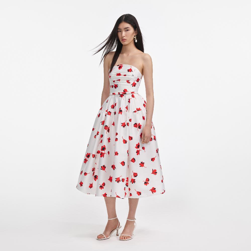 Self Portrait Floral Print Taffeta Midi Dress CLOTHING