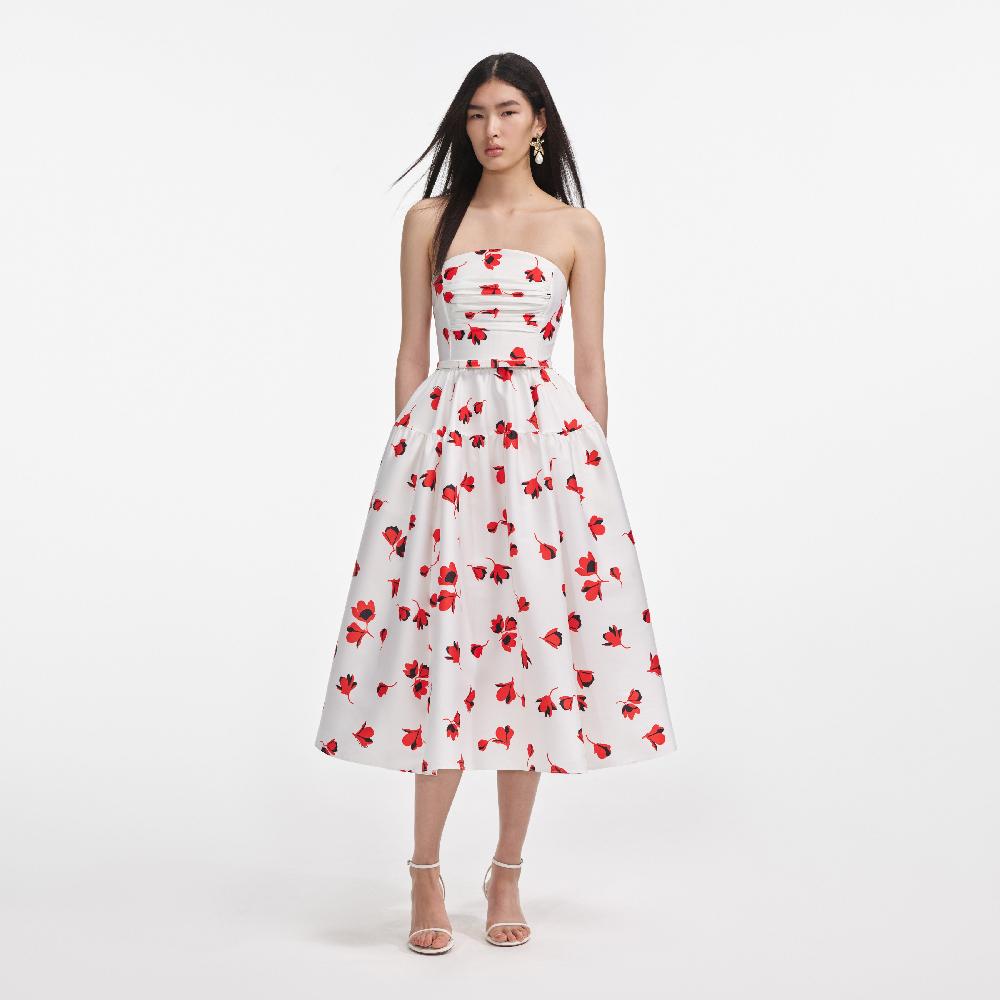 self portrait Floral Print Taffeta Midi Dress CLOTHING