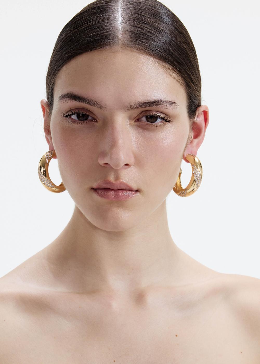 Self Portrait Gold And Crystal Hoop Earrings JEWELLERY
