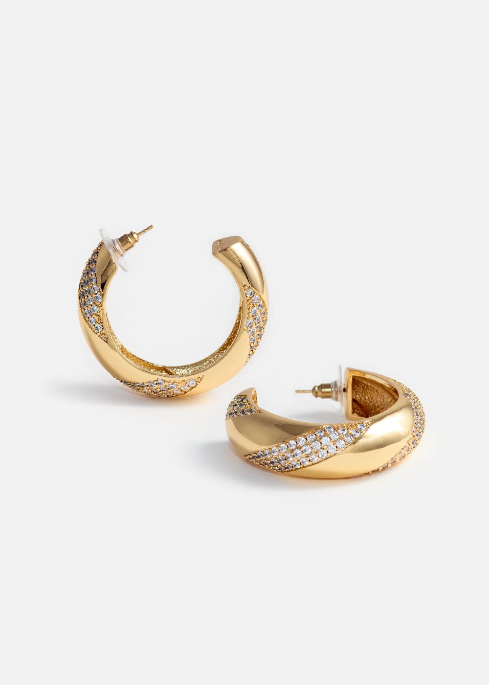 Self Portrait Gold And Crystal Hoop Earrings JEWELLERY