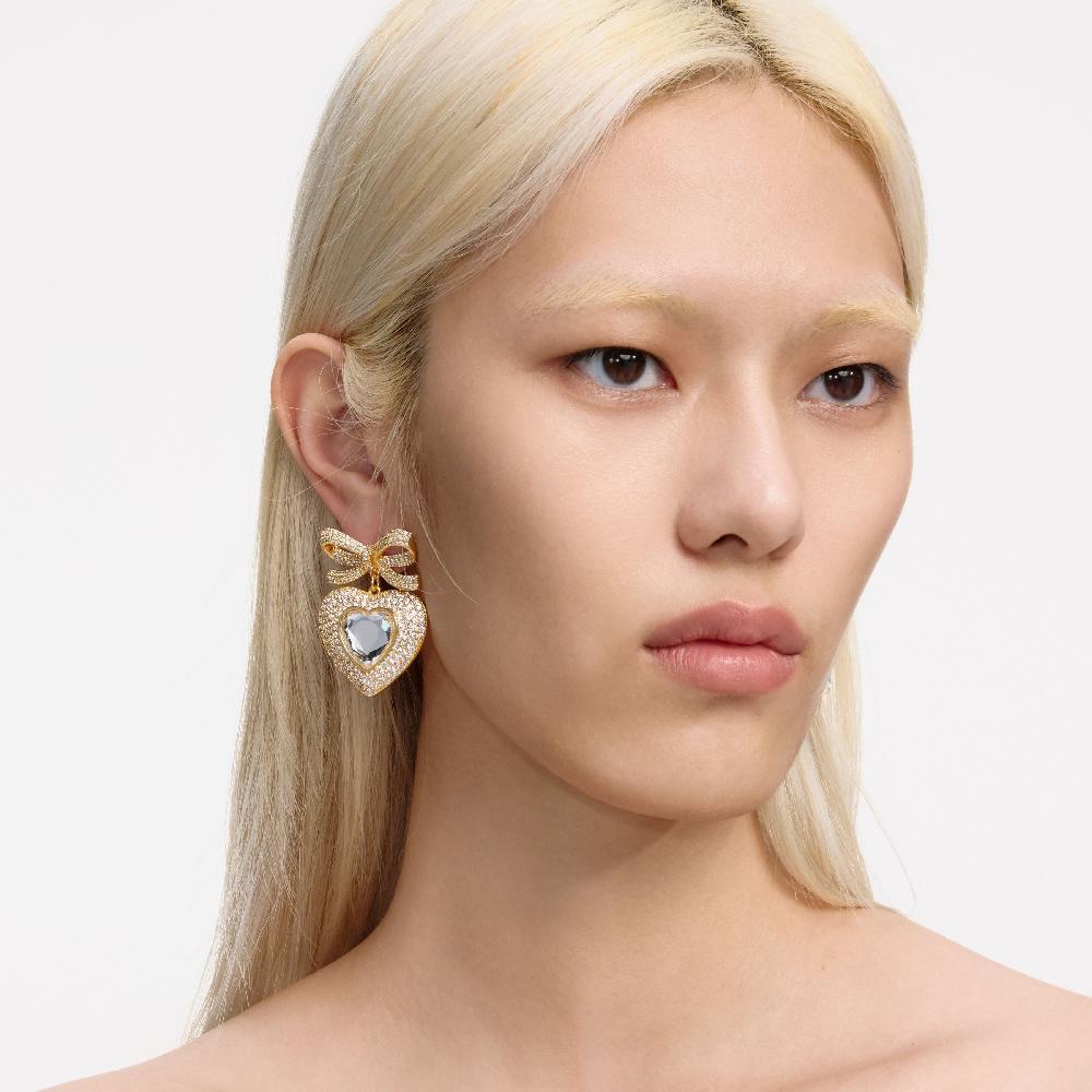 Self Portrait Gold Bow Crystal Heart Earrings JEWELLERY