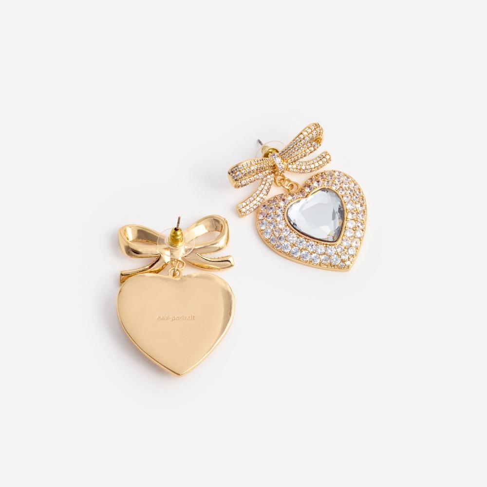Self Portrait Gold Bow Crystal Heart Earrings JEWELLERY