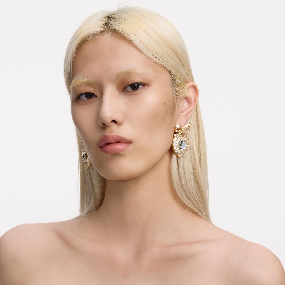 Self Portrait Gold Bow Crystal Heart Earrings JEWELLERY