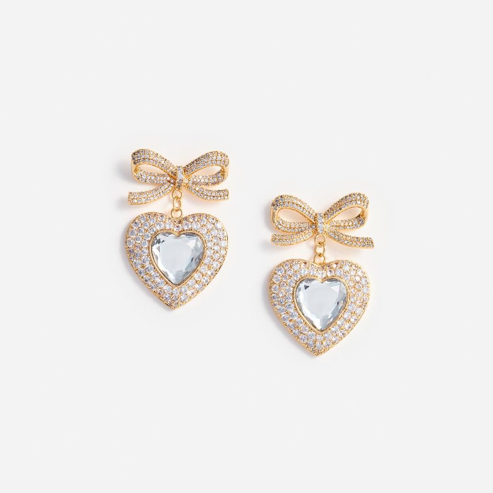 self portrait Gold Bow Crystal Heart Earrings JEWELLERY