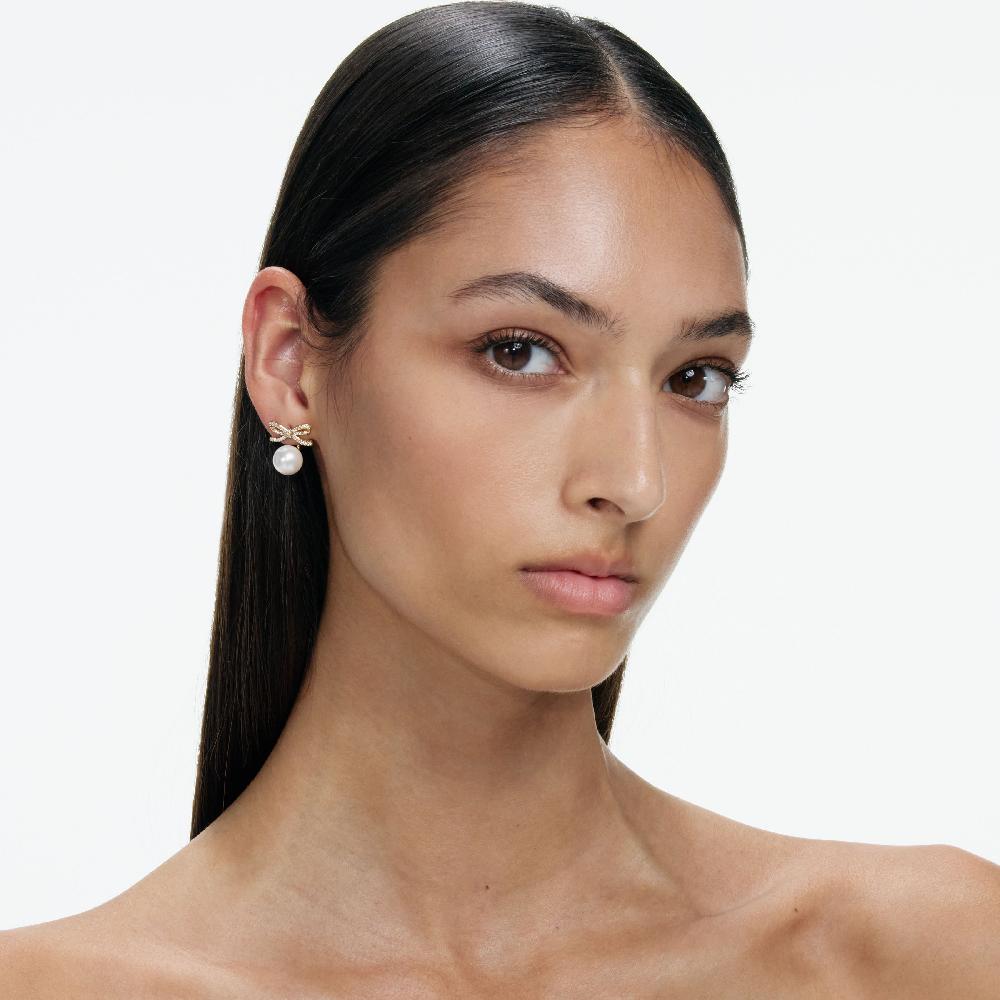 Self Portrait Gold Bow Pearl Jacket Earrings JEWELLERY