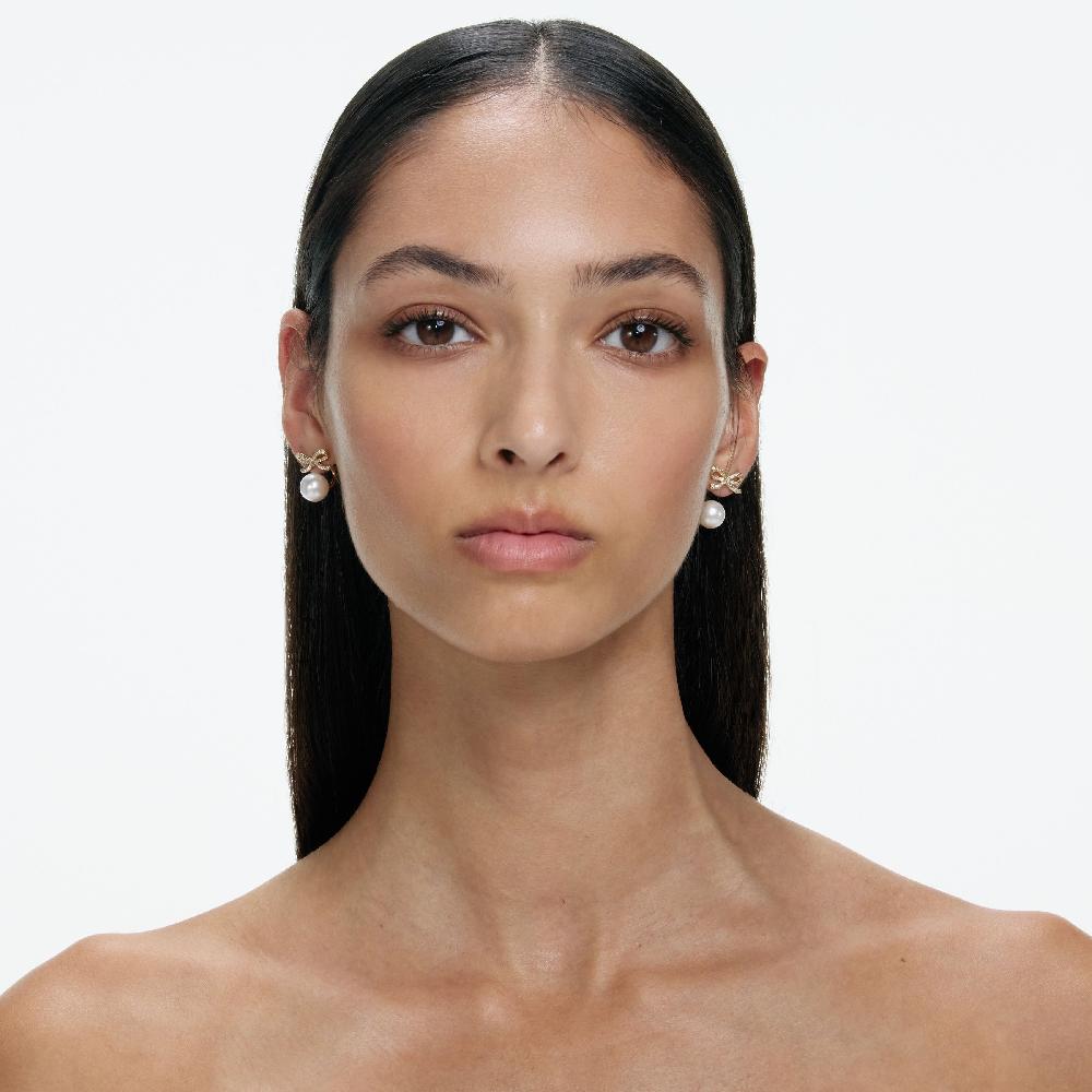 Self Portrait Gold Bow Pearl Jacket Earrings JEWELLERY