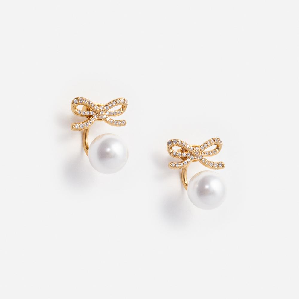 self portrait Gold Bow Pearl Jacket Earrings JEWELLERY