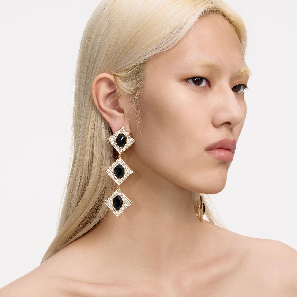 Self Portrait Gold Crystal Black Tiered Earrings JEWELLERY