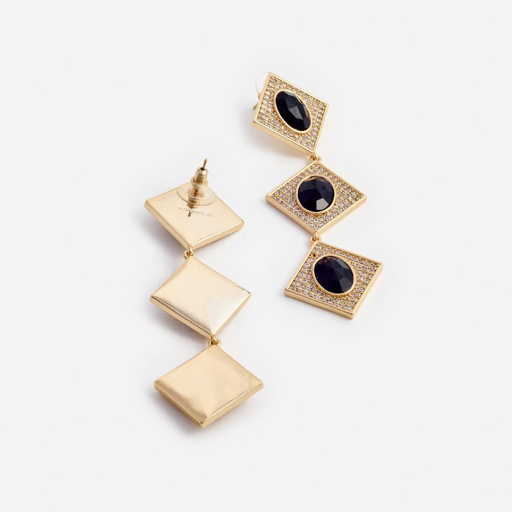 Self Portrait Gold Crystal Black Tiered Earrings JEWELLERY