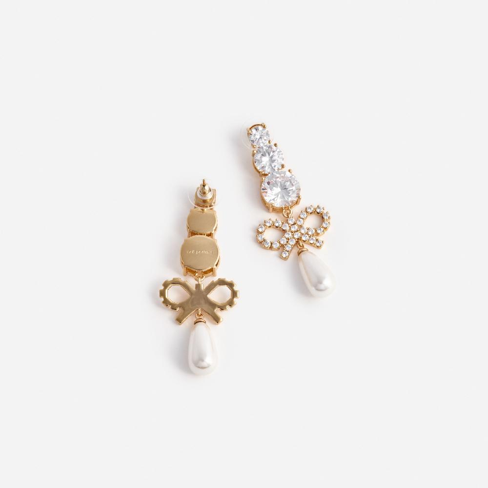 Self Portrait Gold Crystal Bow Pearl Earrings JEWELLERY