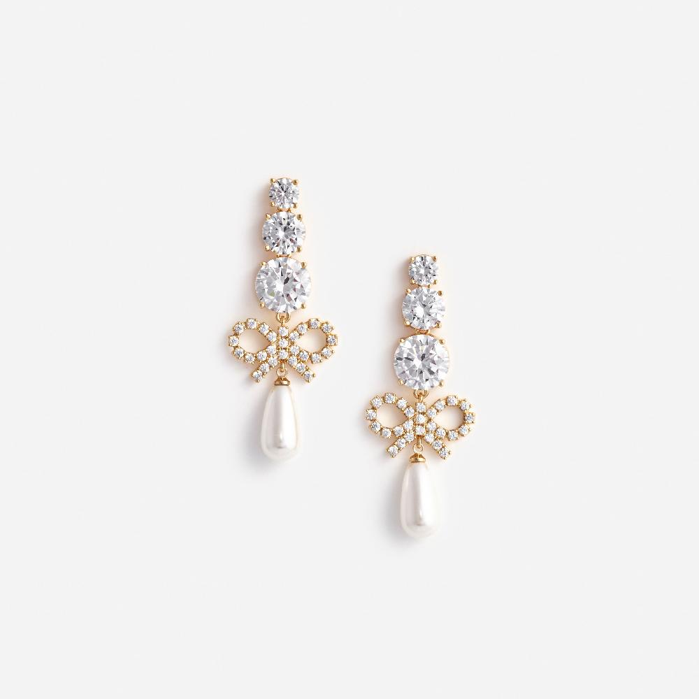 self portrait Gold Crystal Bow Pearl Earrings JEWELLERY