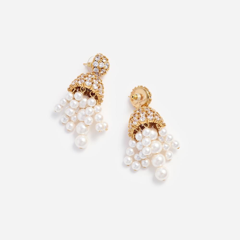 Self Portrait Gold Crystal Cluster Pearl Drop Earrings JEWELLERY