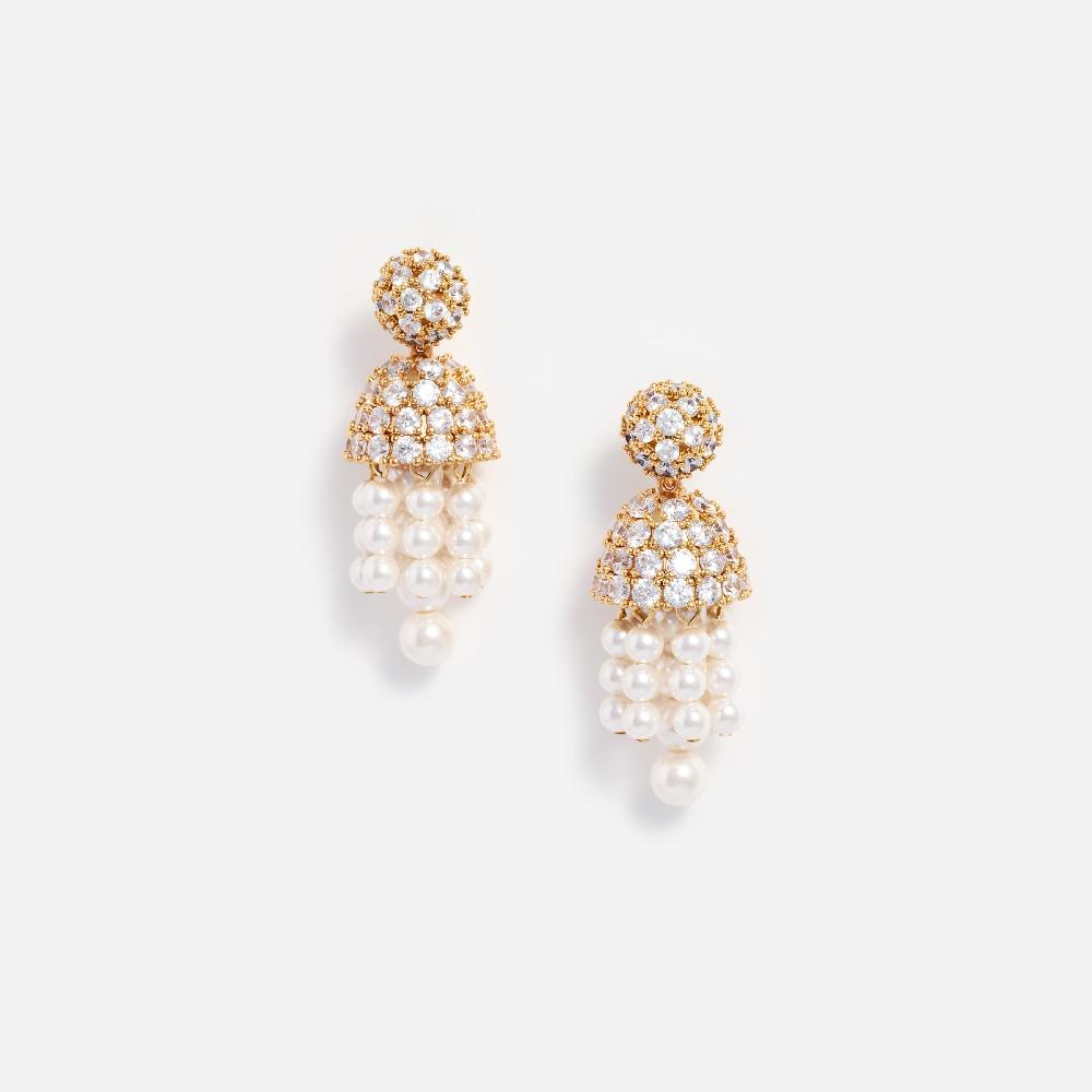 self portrait Gold Crystal Cluster Pearl Drop Earrings JEWELLERY