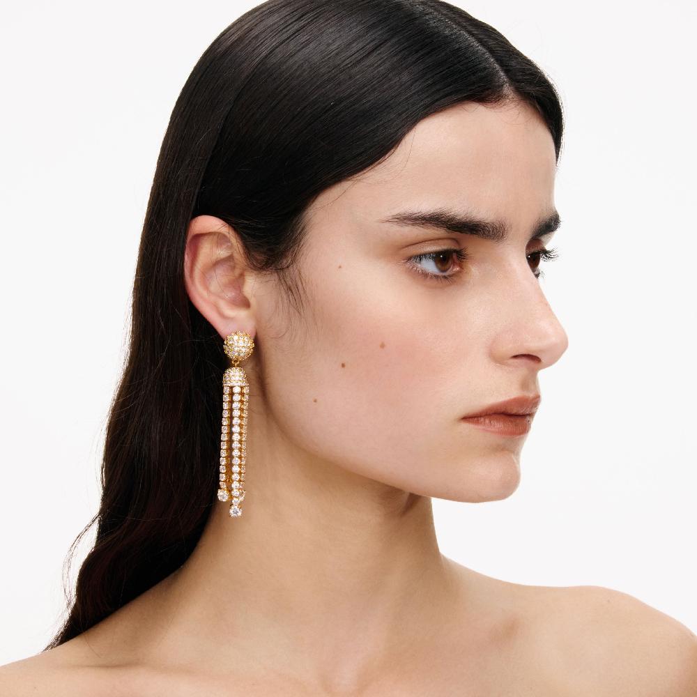 Self Portrait Gold Crystal Cluster Tiered Earrings JEWELLERY