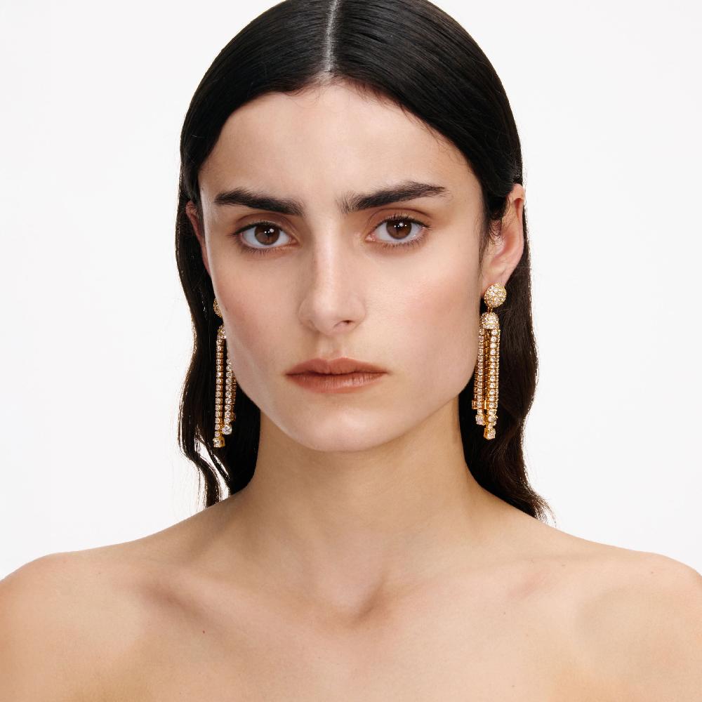 Self Portrait Gold Crystal Cluster Tiered Earrings JEWELLERY