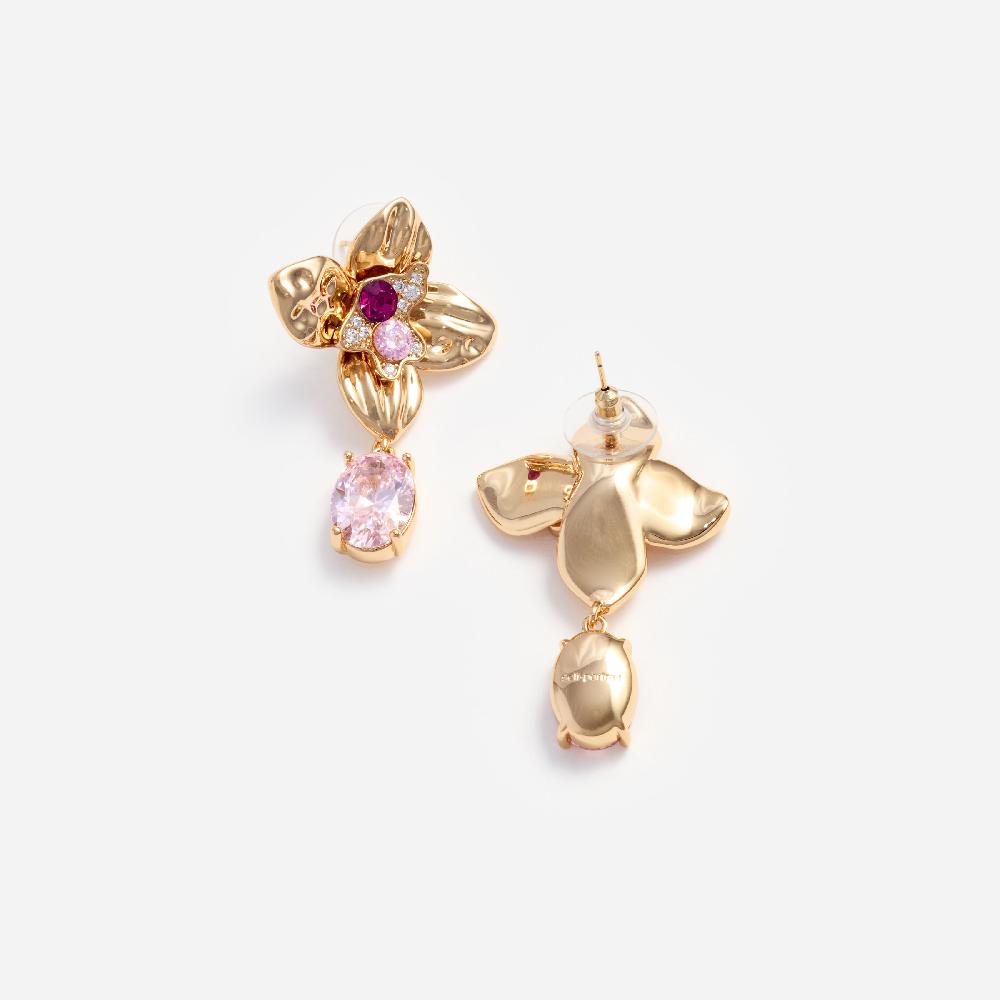 Self Portrait Gold Crystal Embellished Flower Earrings JEWELLERY