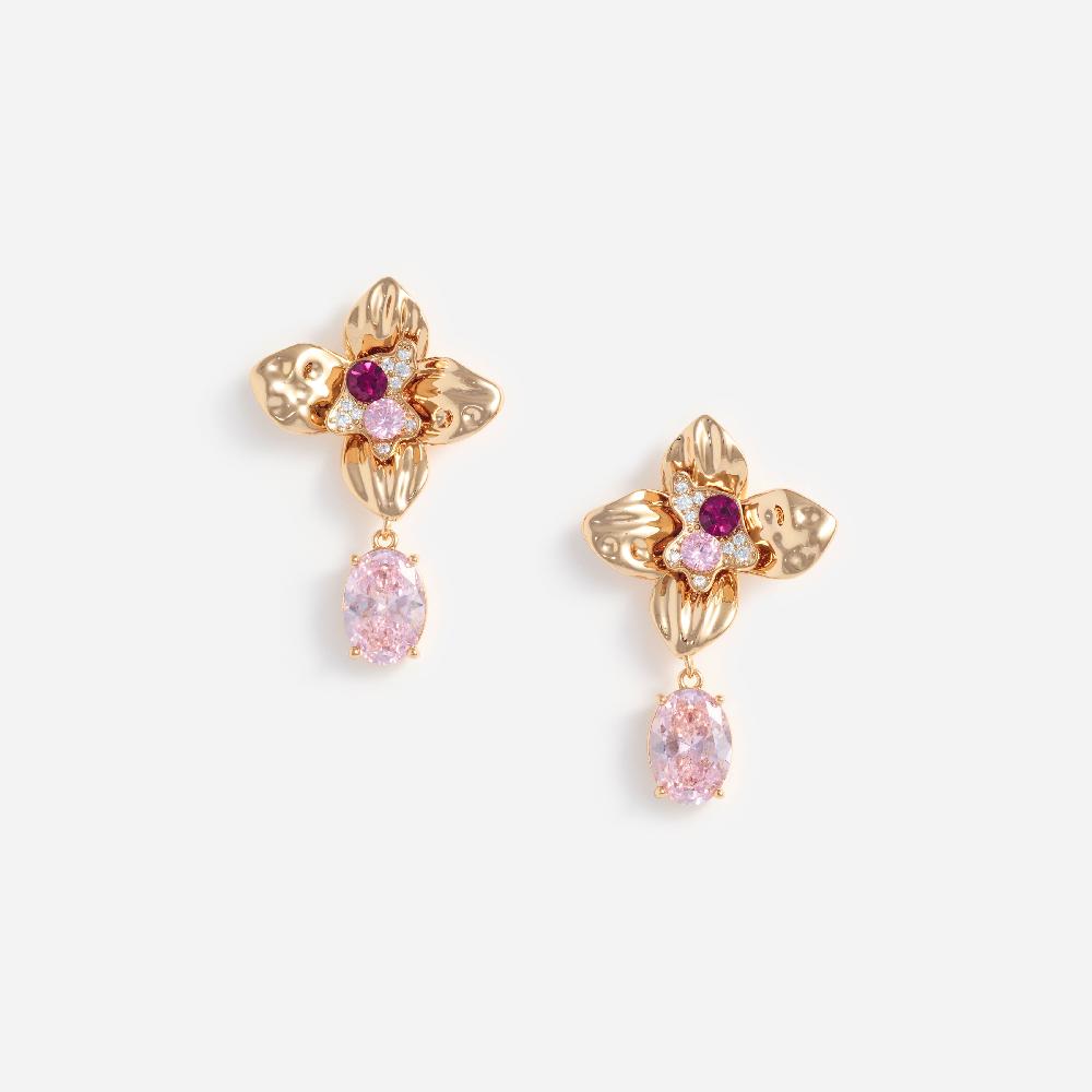 self portrait Gold Crystal Embellished Flower Earrings JEWELLERY