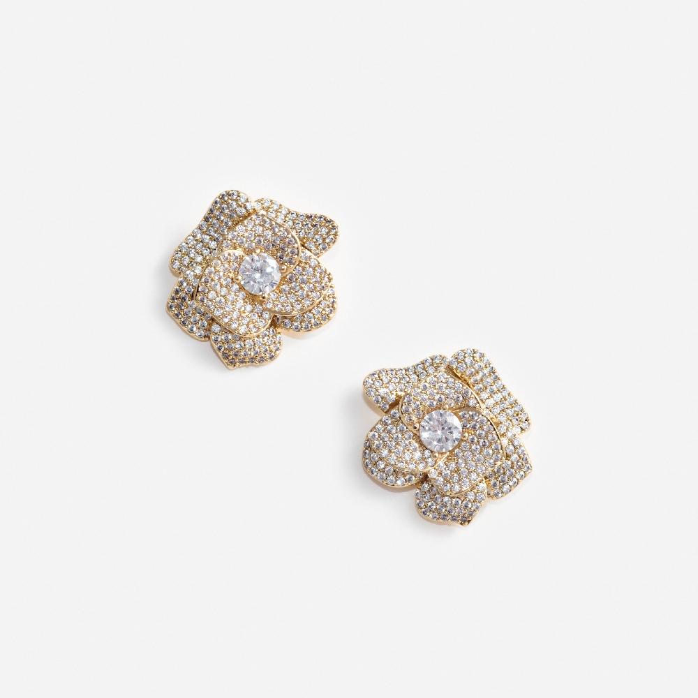 self portrait Gold Crystal Flower Earrings JEWELLERY