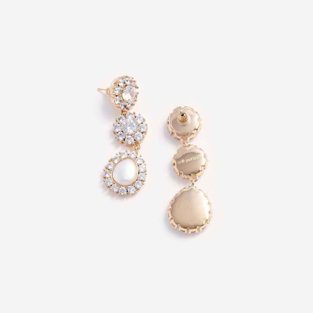 Self Portrait Gold Crystal Flower Tiered Earrings JEWELLERY