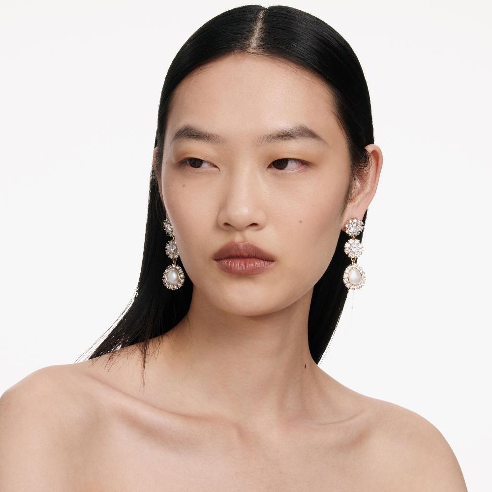 Self Portrait Gold Crystal Flower Tiered Earrings JEWELLERY