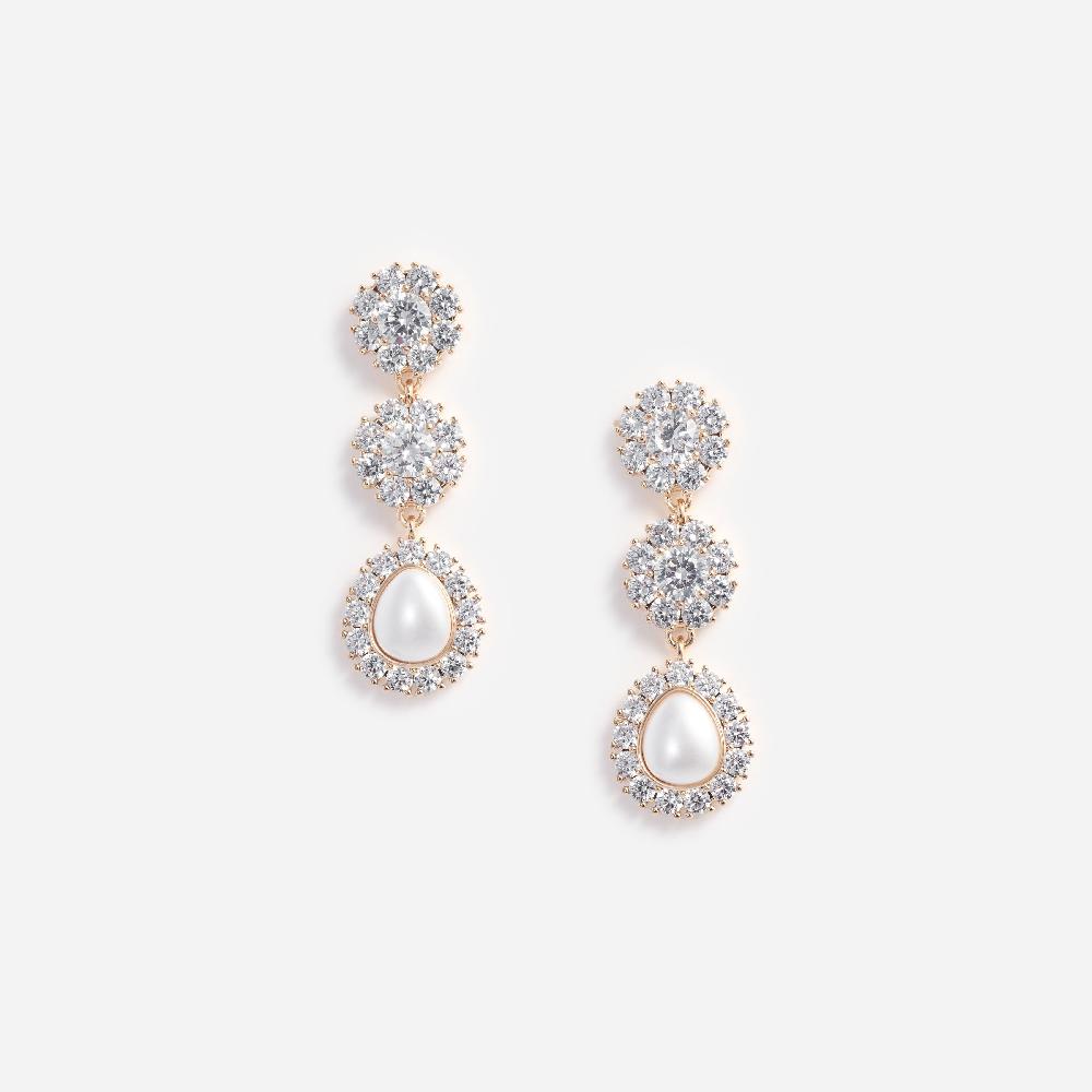 self portrait Gold Crystal Flower Tiered Earrings JEWELLERY